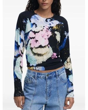 Desigual Abstract Floral-Print T-Shirt - Blue