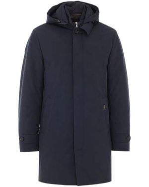Moorer Ralli Hooded Button-Up Coat - Blue