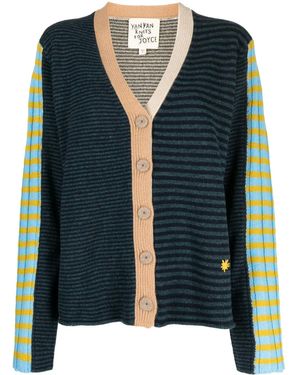 YANYAN KNITS Logo-Embroidered V-Neck Cardigan - Blue