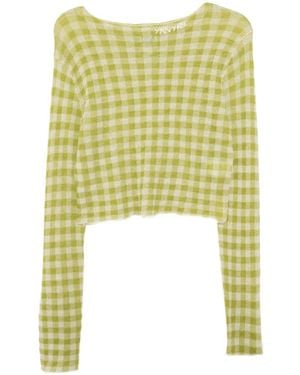 YANYAN KNITS Gingham Boatneck Ls Top - Yellow