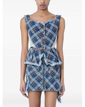 Vivienne Westwood Frayed Plaid-Pattern Mini Dress - Blue