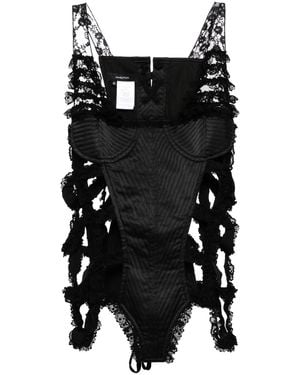 Pushbutton Mouwloze Blouse Met Geborduurd Kant - Zwart