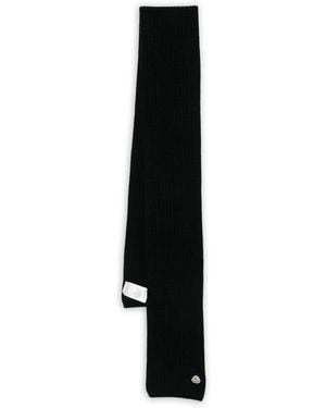 Moncler Ribbed Logo-Patch Scarf - Black