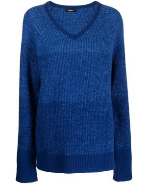 Goen.J V-Neck Ribbed-Knit Jumper - Blue