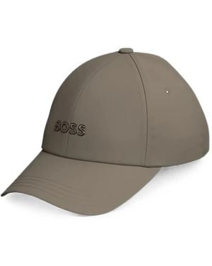 BOSS Logo-Plaque Cotton Cap - Grey