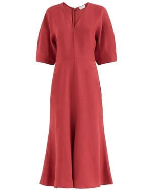 Brunello Cucinelli Viscose And Linen Fluid Twill Dress With Monili - Red