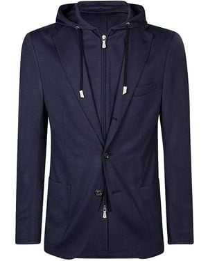 Eleventy Hooded Single-Breasted Blazer - Blue