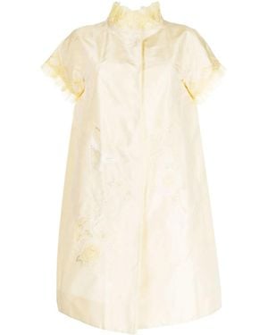 Shiatzy Chen Silk Embroidered Ruffle-Trim Coat - Natural