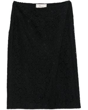 Blumarine Lace-Floral Midi Skirt - Black