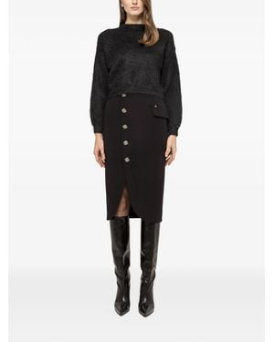 Nissa Button-Detail Midi Skirt - Black