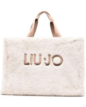 Liu Jo Faux-Fur Logo-Embroidered Tote Bag - Natural
