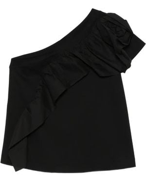 Psophia Ruffled One-Shoulder Top - Black