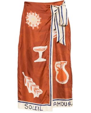 ALÉMAIS Falda Midi Estampada - Naranja