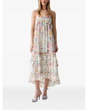 FARM Rio Vestido Largo Rendeira Con Volantes Y Estampado Floral - Blanco