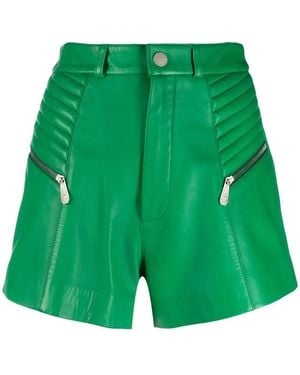 Philipp Plein Ribbed High-Waist Leather Shorts - Green
