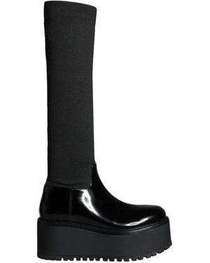 Dolce & Gabbana Patent Leather Knit Boots - Black