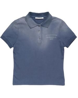 Acne Studios Faded-Effect Logo-Print Polo Shirt - Blue