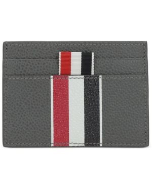 Thom Browne Pebble-Grain Rwb Stripe Double-Sided Card Holder - Grey