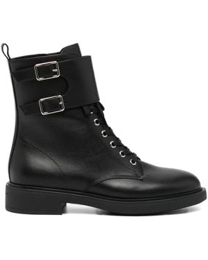 Gianvito Rossi Ripley Buckle Leather Abkle Boots - Black