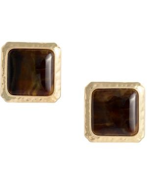 Self-Portrait Square Earrings - Brown