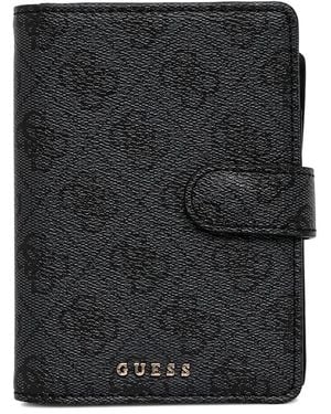 Guess Logo-Pattern Passport Case - Black