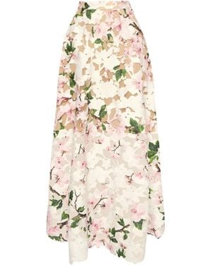 Oscar de la Renta Cherry Blossom-Print Skirt - White