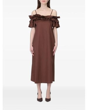 Hanita Ruffled Off-The-Shoulder Midi Dress - Brown