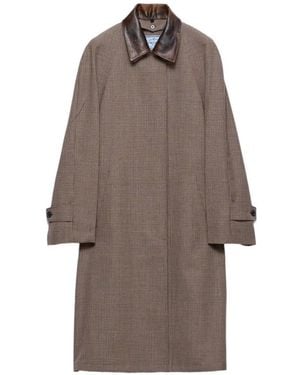 Prada Single-Breasted Houndstooth Check Wool Coat - Brown