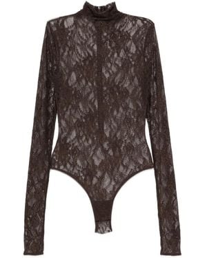 ANDAMANE Ziggy Lace-Pattern High-Neck Bodysuit - Brown