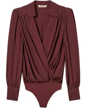 Twinset Body Met Gewikkeld Effect En Pofmouwen - Paars