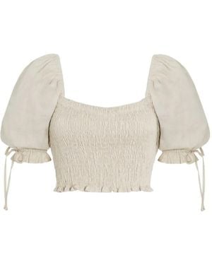 Faithfull the Brand Lisanza Smocked Puff-Sleeve Top - White