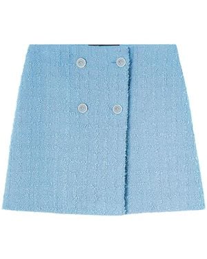 Versace Virgin Wool Blend Tweed Mini Skirt - Blue