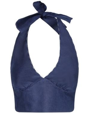 Cala De La Cruz Contrast-Stitch Halterneck Top - Blue