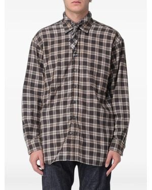 DSquared² X Magliano Butch Check-Print Tie-Neck Shirt - Grey