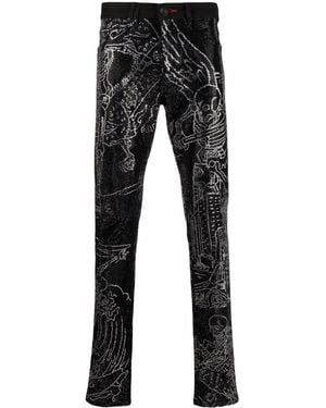 Philipp Plein Skeleton Tattoo Straight-Leg Jeans - Black
