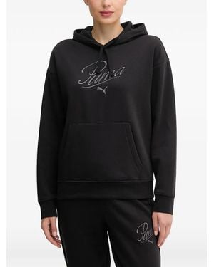 PUMA Logo-Embroidered Drawstring Hoodie - Black