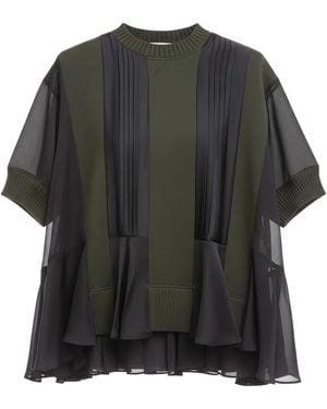 Sacai Pleated Panelled T-Shirt - Grey