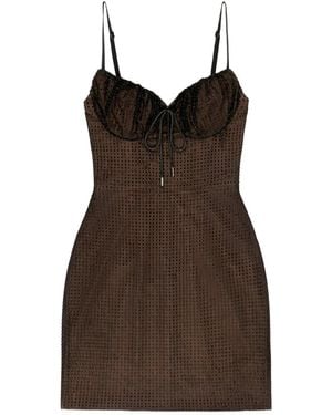 Area Crystal Hotfix Mini Dress - Brown