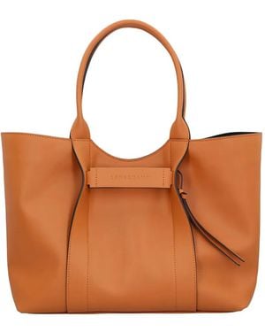 Longchamp Large 3D Leather Tote Bag - Brown