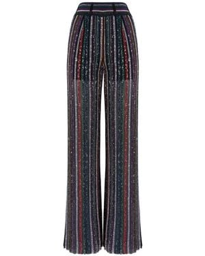 Missoni Herringbone-Striped Sequin-Embellished Trousers - Blue