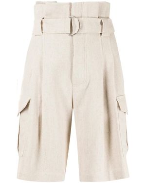 Goen.J Belted Paperbag-Waist Bermuda Shorts - Natural