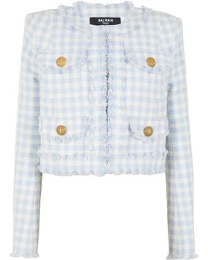 Balmain チェック ツイードジャケット - ブルー