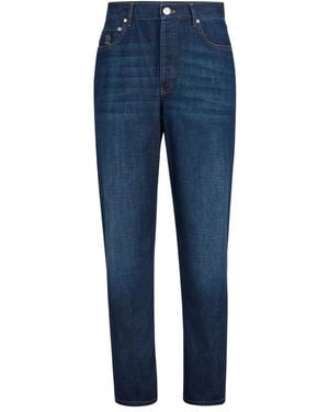 Brunello Cucinelli Pantalon Ample À Coupe Sarouel - Bleu
