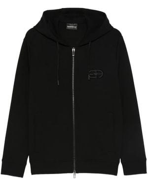 Emporio Armani Logo-Embroidered Hoodie - Black