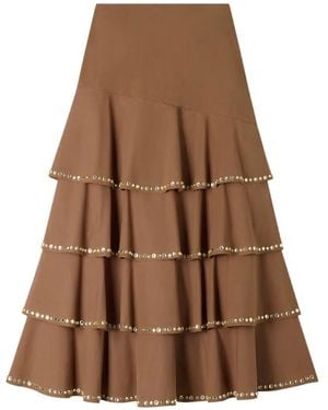 Sandro Midi Crystal-Embellished A-Line Skirt - Brown