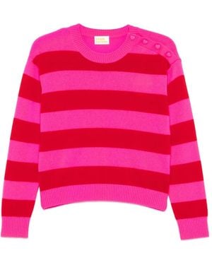 From Future Horizontal-Stripe Button-Detail Jumper - Pink