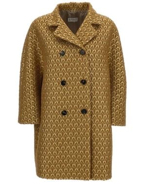 Alberto Biani Double-Breasted Metallic-Finish Coat - Natural