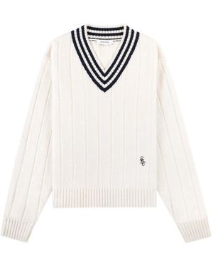 Sporty & Rich V-Neck Striped Jumper - White