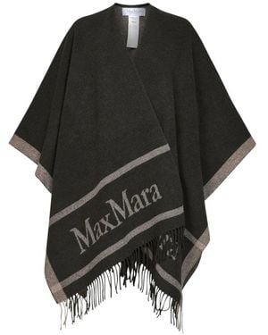 Max Mara Hilde Fringed Logo-Jacquard Cape - Black