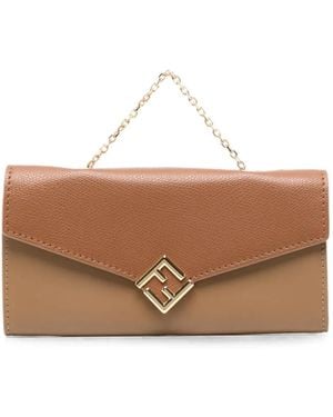 Fendi Diamonds Logo-Plaque Chain-Strap Wallet - Brown